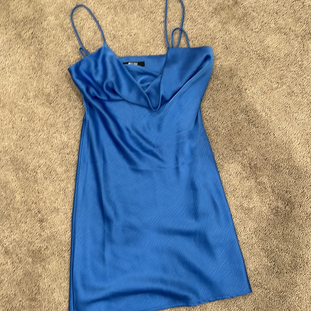 Miss Lola Blue Cowl Neck Skater Mini Dress (M)